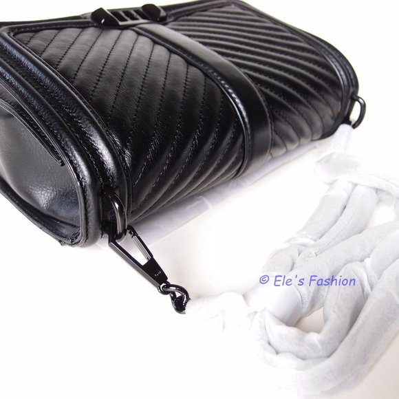 NWT Rebecca Minkoff Chevron Quilted Leather Crossbody Shoulder Bag BLACK BLACK - Picture 11 of 15